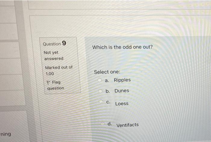 Ning Question 9 Not Yet Answered Marked Out Of 1 00 Flag Question Which Is The Odd One Out Select One A Ripples B D 1