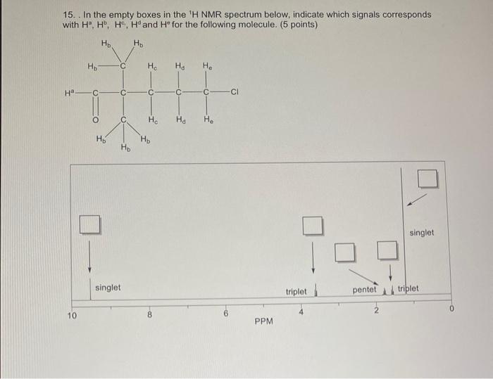 15 In The Empty Boxes In The H Nmr Spectrum Below Indicate Which Signals Corresponds With Ho Ho Ho H And Ho For T 1
