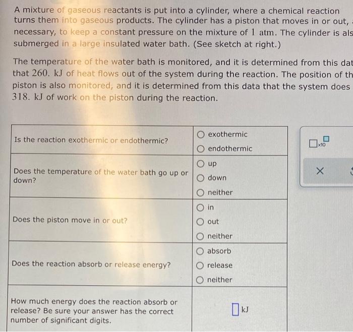 A Mixture Of Gaseous Reactants Is Put Into A Cylinder Where A Chemical Reaction Turns Them Into Gaseous Products The C 1