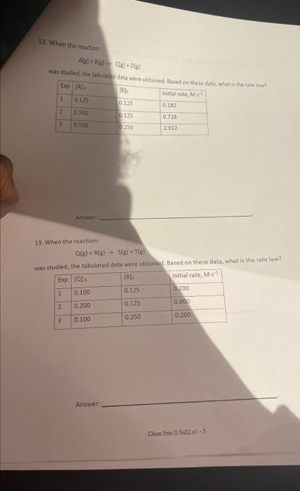 12 When The Reaction Algi Big Cig Dig Was Studied The Tabulated Data Were Obtained Based On These Data What Is 1