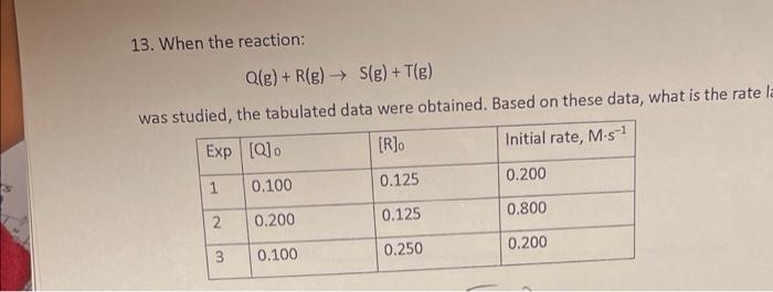 13 When The Reaction Q G R G S G T G Was Studied The Tabulated Data Were Obtained Based On These Data Wha 1