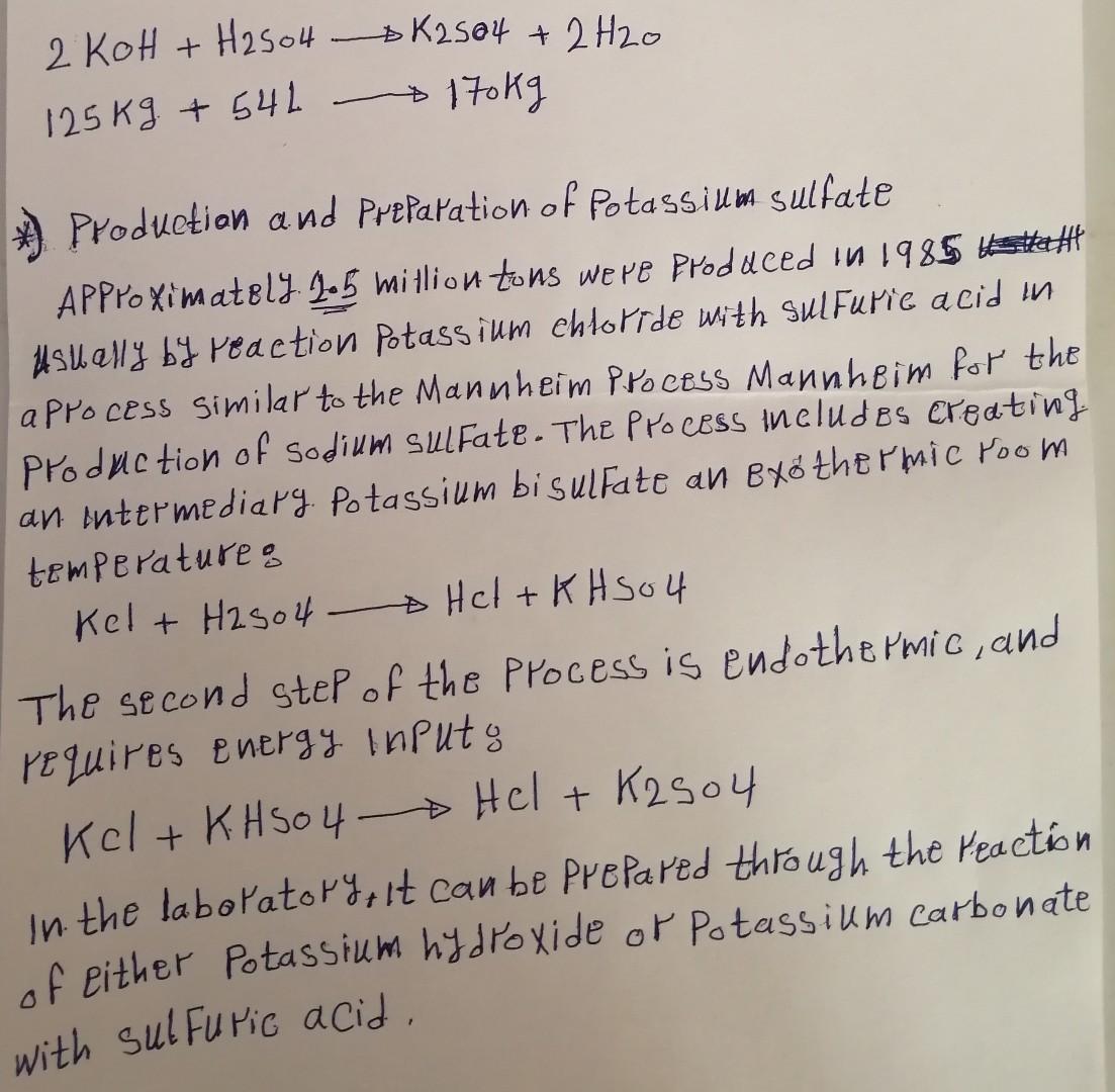 2 Koh H 504 K2504 2h 0 125 Kg 542 170kg Production And Preparation Of Potassium Sulfate Al Approximately 1 5 Milli 1