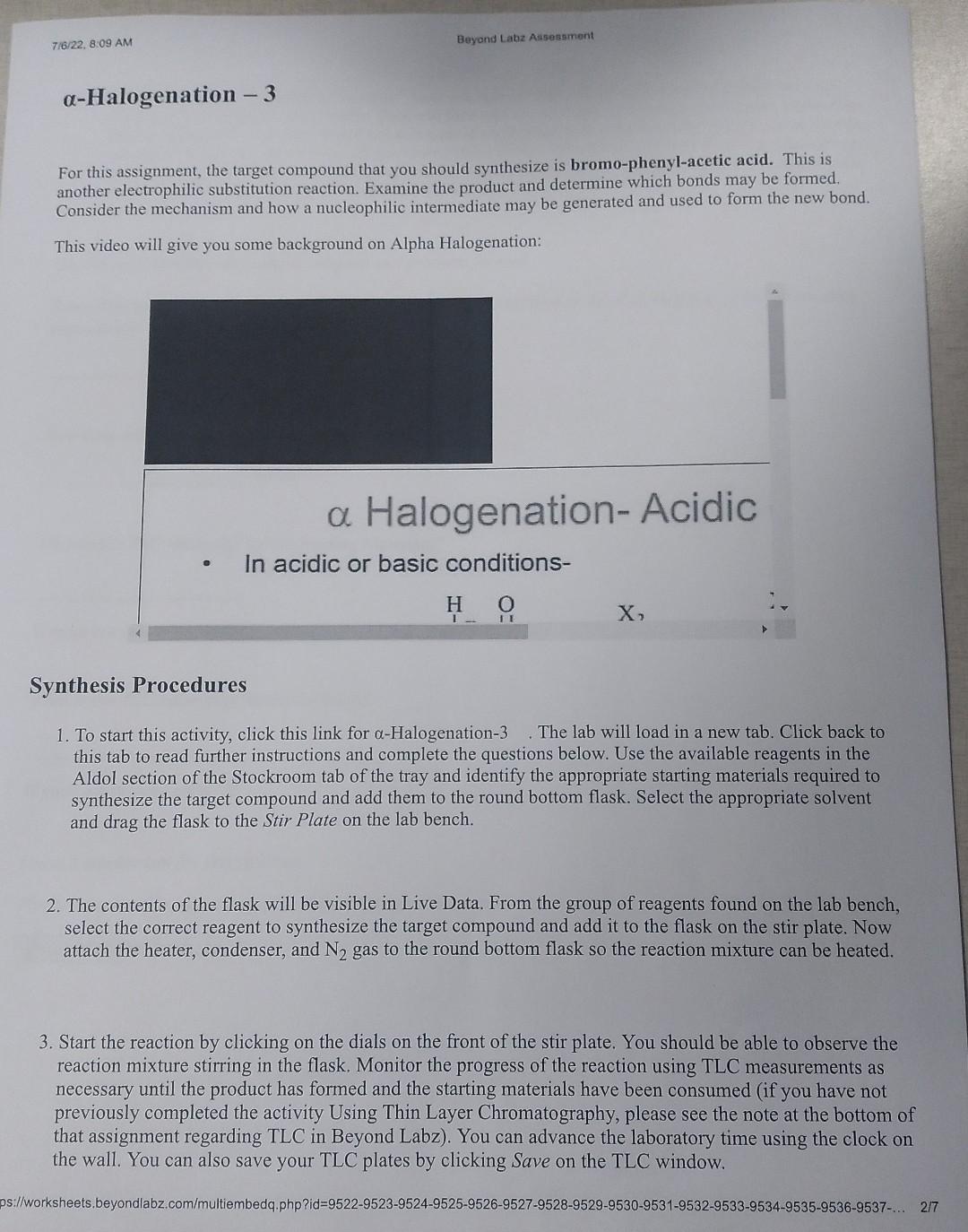 7 6 22 8 09 Am A Halogenation 3 Beyond Labz Assessment For This Assignment The Target Compound That You Should Synth 1