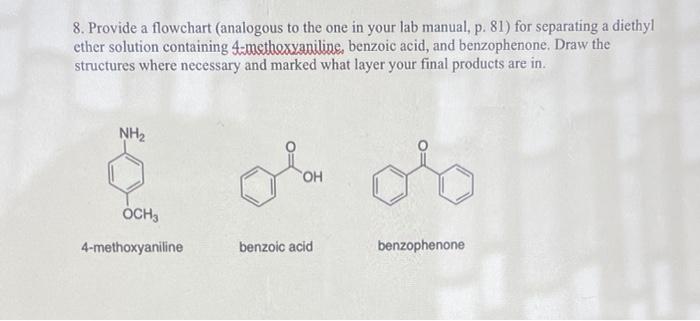 8 Provide A Flowchart Analogous To The One In Your Lab Manual P 81 For Separating A Diethyl Ether Solution Containi 1