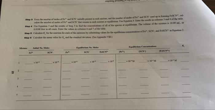 Experiment Data And Calculations Determination Of The Equilibrium Constant For A Chemical Reaction Mixture 1 2 Volume 2
