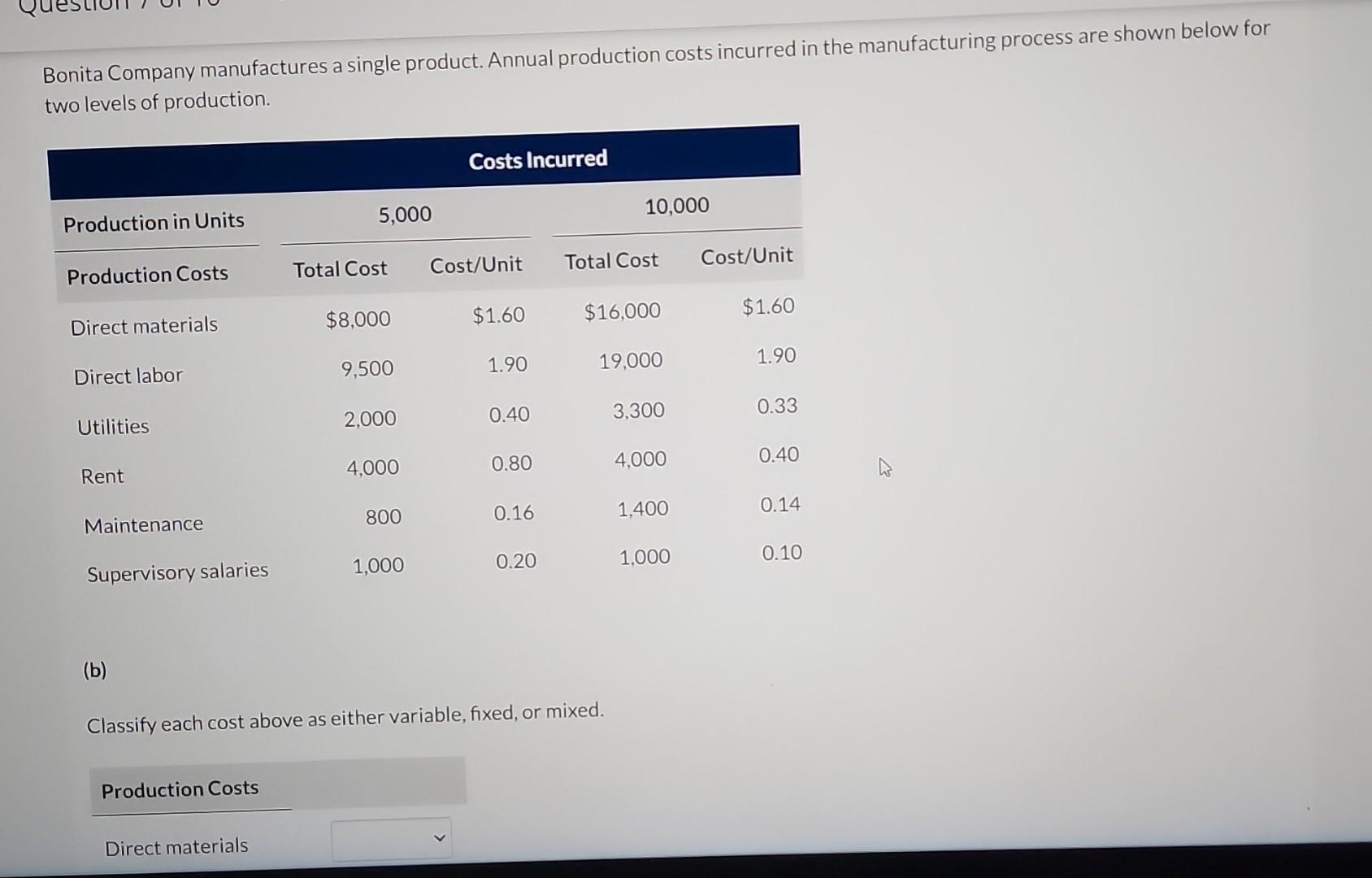 Bonita Company Manufactures A Single Product Annual Production Costs Incurred In The Manufacturing Process Are Shown Be 1