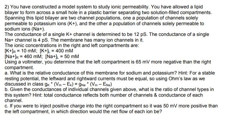 2 You Have Constructed A Model System To Study Ionic Permeability You Have Allowed A Lipid Bilayer To Form Across A Sm 1