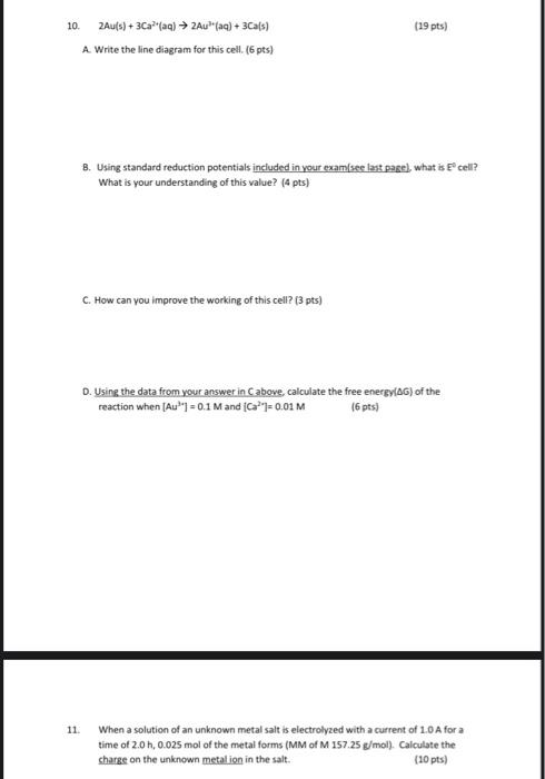 10 2au S 3ca Aq 2au Aq 3ca S A Write The Line Diagram For This Cell 6 Pts 11 19 Pts Tis Eocell B 1