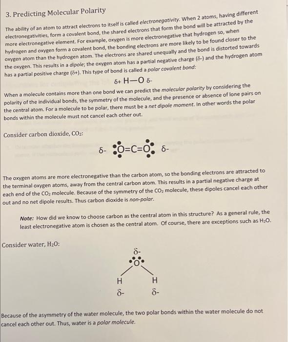 3 Predicting Molecular Polarity The Ability Of An Atom To Attract Electrons To Itself Is Called Electronegativity When 1