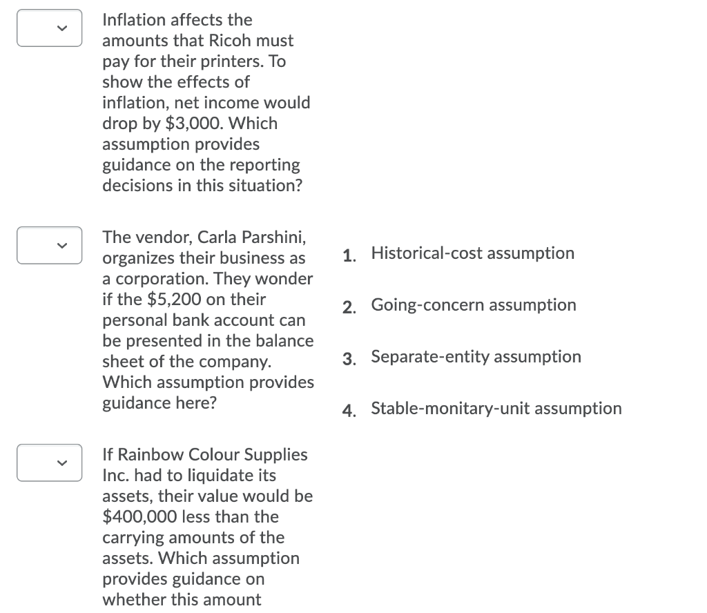 Identify The Accounting Assumption That Best Applies To Each Of The Following Situations 1