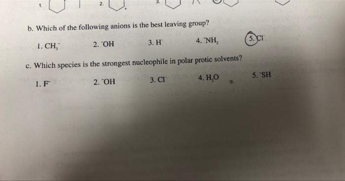 2 B Which Of The Following Anions Is The Best Leaving Group 2 Oh 1 Ch 4 Nh 3 H C Which Species Is The Strong 1