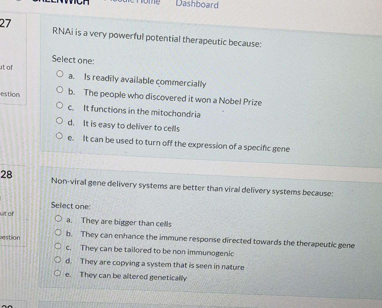 27 It Of Estion 28 Ut Of Estion 20 Dashboard Rnai Is A Very Powerful Potential Therapeutic Because Select One O A Is 1