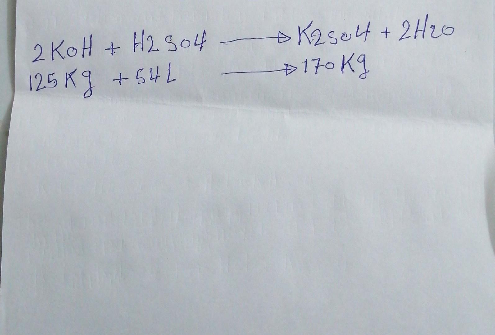 2 Koh H2so4 H2 504 K2504 2h 0 D170 Kg 125 Kg 54l 1
