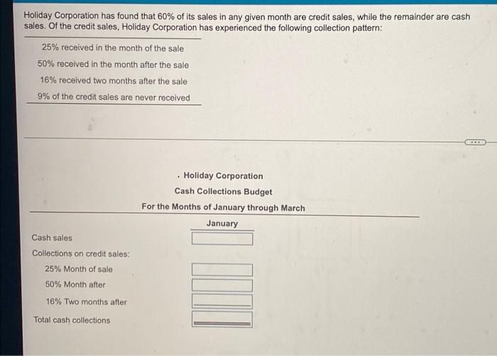 Holiday Corporation Has Found That 60 Of Its Sales In Any Given Month Are Credit Sales While The Remainder Are Cash Sa 1