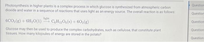 Photosynthesis In Higher Plants Is A Complex Process In Which Glucose Is Synthesized From Atmospheric Carbon Dioxide And 2