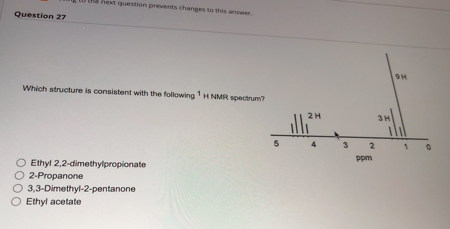 Question 27 Next Question Prevents Changes To This Answer Which Structure Is Consistent With The Following 1 H Nmr Spec 1