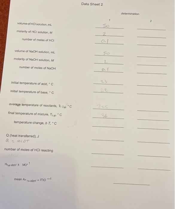 Volume Of Hcl Solution Ml Molarity Of Hci Solution M Number Of Moles Of Hci Volume Of Naoh Solution Ml Molarity Of Na 1