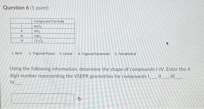 Question 1 1 Point 1 Ca Cl 4 S Se 7 Br 1 2 0 H 5 C Cl 8 Na Br 3 N Br 6 P 1 9 Ci Ci Four Of The Bonds In The Ta 4