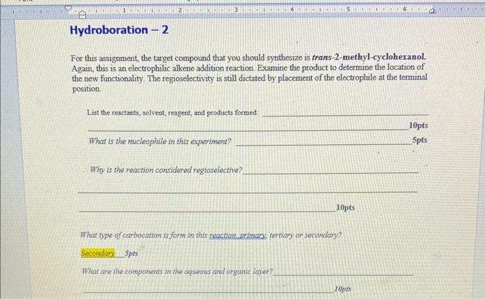 Sassachchictico 2 834 Berrierskichchicheres 6 Hydroboration 2 For This Assignment The Target Compound That You Should 1