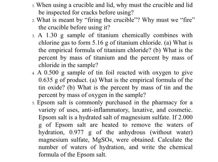 1 When Using A Crucible And Lid Why Must The Crucible And Lid Be Inspected For Cracks Before Using 2 What Is Meant B 1