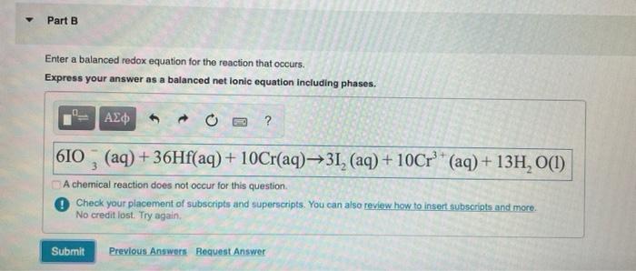 Enter A Balanced Redox Equation For The Resction That Occurs 3