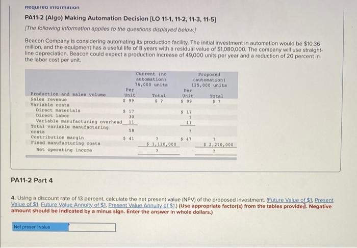 Requirea Information Pa11 2 Algo Making Automation Decision Lo 11 1 11 2 11 3 11 5 The Following Information App 1
