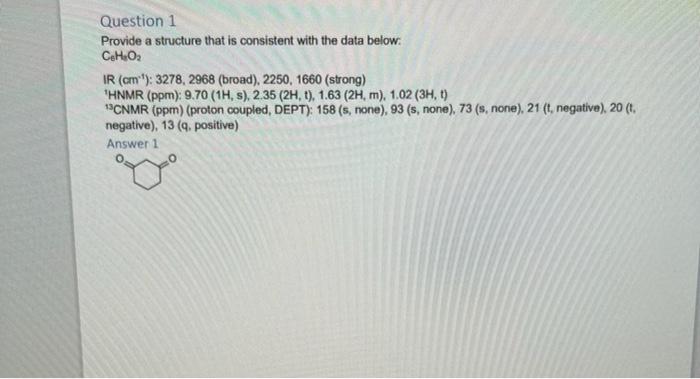 Question 1 Provide A Structure That Is Consistent With The Data Below Ceh O Ir Cm 3278 2968 Broad 2250 1660 S 1