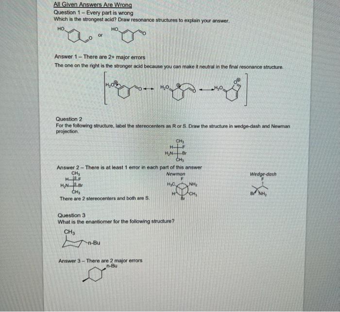 All Given Answers Are Wrong Question 1 Every Part Is Wrong Which Is The Strongest Acid Draw Resonance Structures To Ex 1