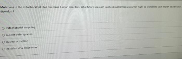Mutations In The Mitochondrial Dna Can Cause Human Disorders What Future Approach Involving Nuclear Transplantation Mig 1