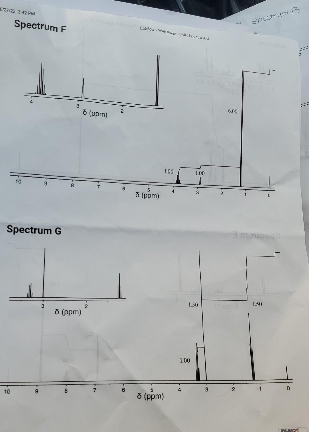 Nmr Spectra A J Identify Each Spectra As One Of The Following Methyl Butanoate Benzaldehyde 1 Chlorobutane 1 Chloro 5