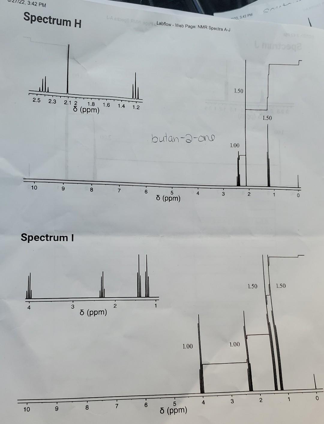 Nmr Spectra A J Identify Each Spectra As One Of The Following Methyl Butanoate Benzaldehyde 1 Chlorobutane 1 Chloro 6