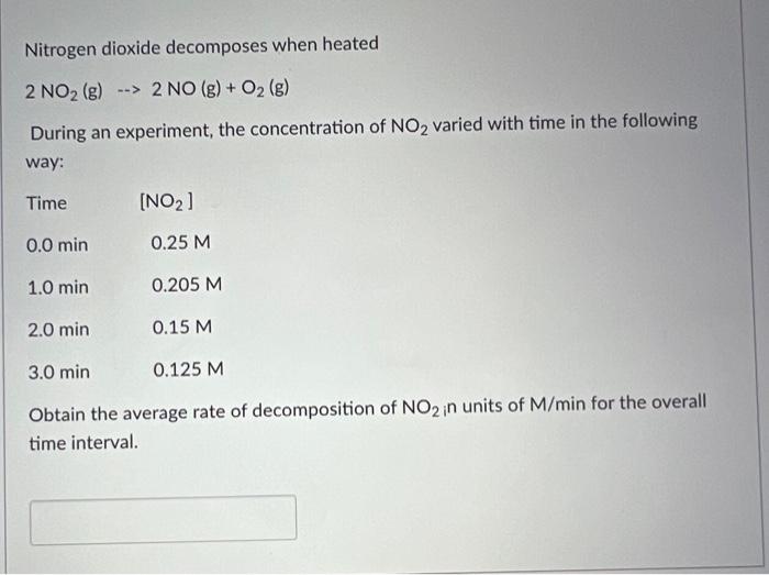 Nitrogen Dioxide Decomposes When Heated 2 No G 2 No G O G During An Experiment The Concentration Of No2 V 1