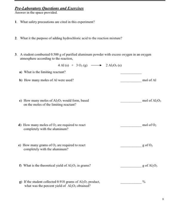 Report Determination Of Reaction Yield Mass Of Cucl 2 H O Mass Of Al Foil Used Mass Of Empty Filter Paper 4 Mass O 2