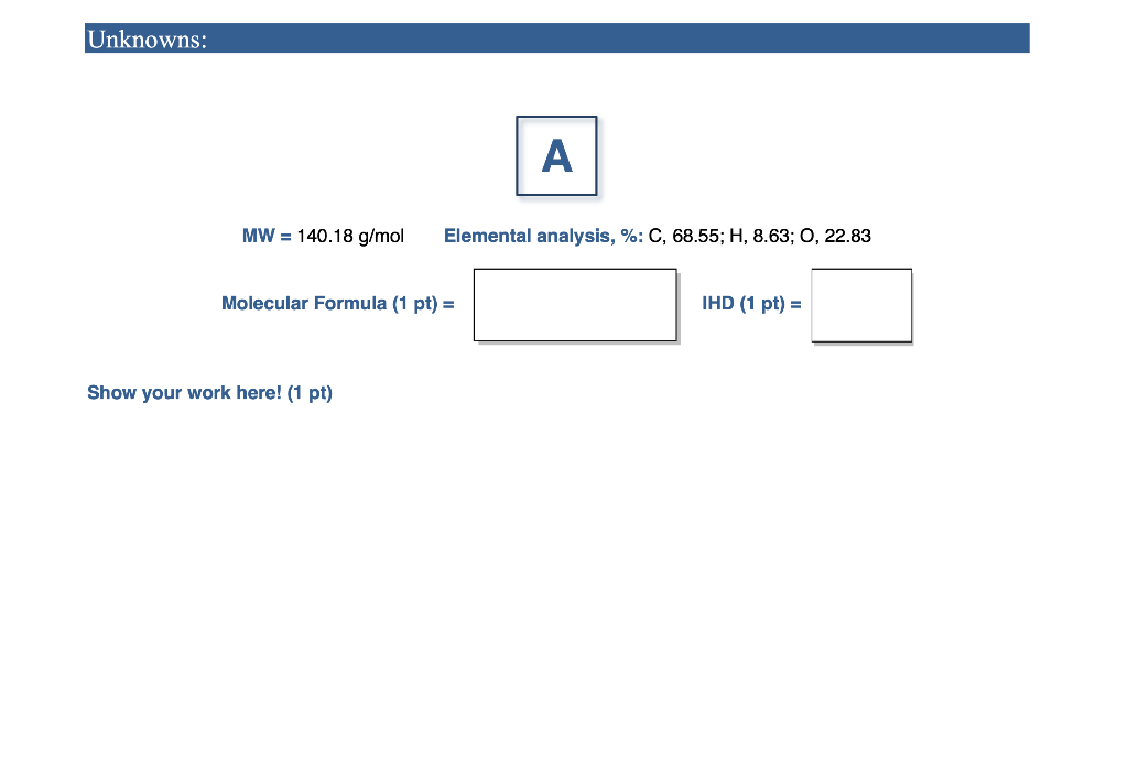 Unknowns Mw 140 18 G Mol Elemental Analysis C 68 55 H 8 63 O 22 83 Molecular Formula 1 Pt A Show Your Wo 1