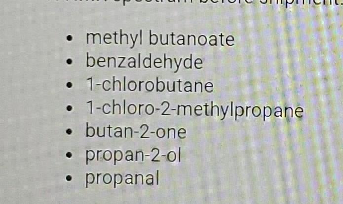Chemical Shift Ppm 1pta Integration Multiplicity Partial Structure Methyl Butanoate Benzaldehyde 1 Chlorobutane 2
