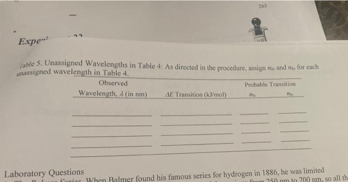 265 Expe Table 5 Unassigned Wavelengths In Table 4 As Directed In The Procedure Assign N And No For Each Unassigned W 1