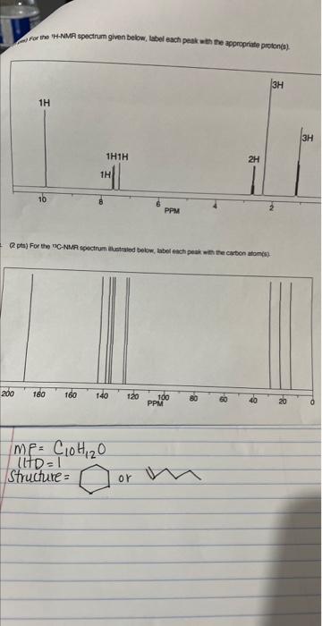 For The H Nmr Spectrum Given Below Label Each Peak With The Appropriate Proton S 1h 1h1h 1h 200 160 160 140 120 2 Pts 1