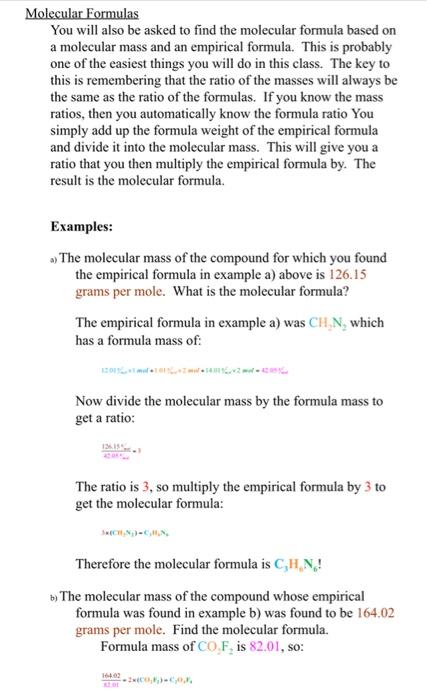 Given Find The Molecular Formulas You Must Show All Your Work For Credit Please Work On A Separate Piece Of Paper 1 3