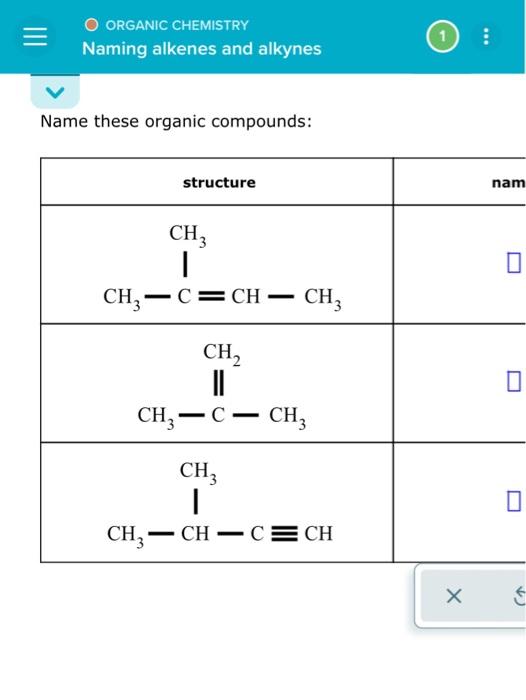 Organic Chemistry Naming Alkenes And Alkynes Name These Organic Compounds Ch 3 Ch C C Ch Ch3 Structure Ch3 Ch 1