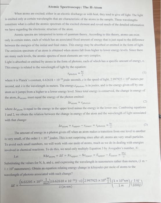 Table 3 Calculation Of Wavelengths In The Spectrum Of The H Atom In The Upper Half Of Each Box Write 4e The Differen 2