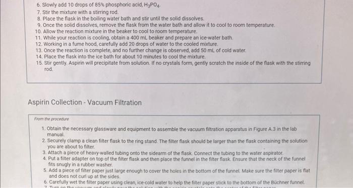 Synthesis Of Aspirin From The Procedure 1 Obtain A Hotplate 400 Ml Beaker And 125 Ml Flask 2 Prepare A Warm Water B 5
