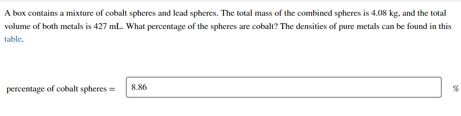 A Box Contains A Mixture Of Cobalt Spheres And Lead Spheres The Total Mass Of The Combined Spheres Is 4 08 Kg And The 1