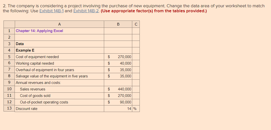 2 The Company Is Considering A Project Involving The Purchase Of New Equipment Change The Data Area Of Your Worksheet T 1