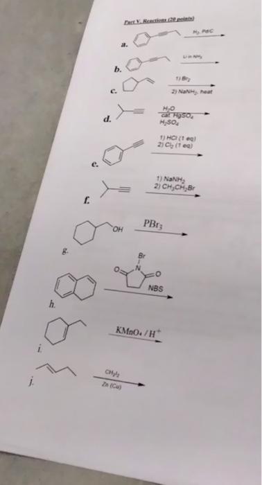 H F D A B Dact V Reactions 20 Oh Chyls Zn Cu Kmno H Lin H O Cal Hg5o H So Pbr 1 Bry 2 Nanh Heat 1 Hci 1 Eq 1
