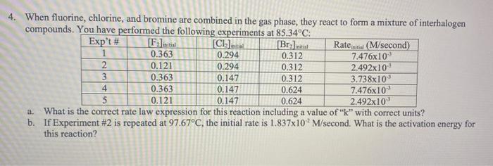 4 When Fluorine Chlorine And Bromine Are Combined In The Gas Phase They React To Form A Mixture Of Interhalogen Comp 1