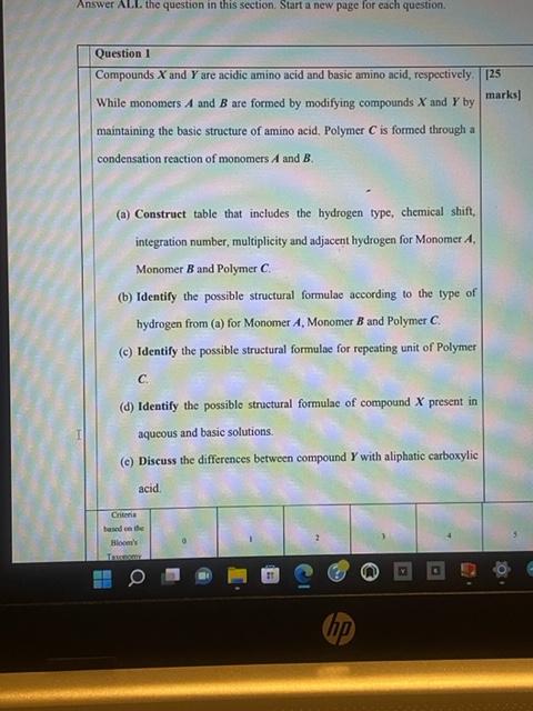 Answer All The Question In This Section Start A New Page For Each Question Question 1 Compounds X And Y Are Acidic Ami 1
