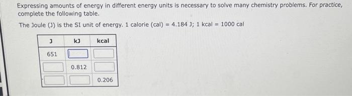 Expressing Amounts Of Energy In Different Energy Units Is Necessary To Solve Many Chemistry Problems For Practice Comp 1