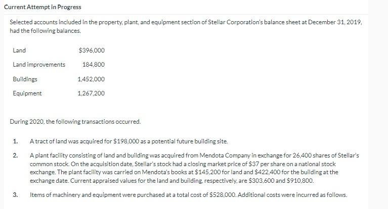 Current Attempt In Progress Selected Accounts Included In The Property Plant And Equipment Section Of Stellar Corporat 1