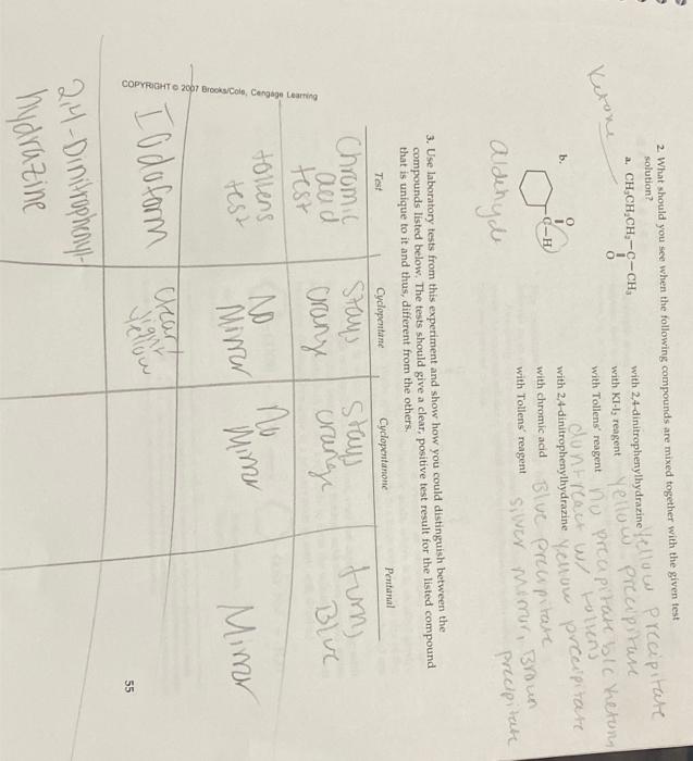 Ketone Copyright 2007 Brooks Cole Cengage Learning 2 What Should You See When The Following Compounds Are Mixed Toge 1