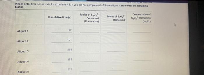 In The Following Sections You Will Enter Data From The Three Reaction Rate Experiments We Begin With Experiment 1 1pt 2